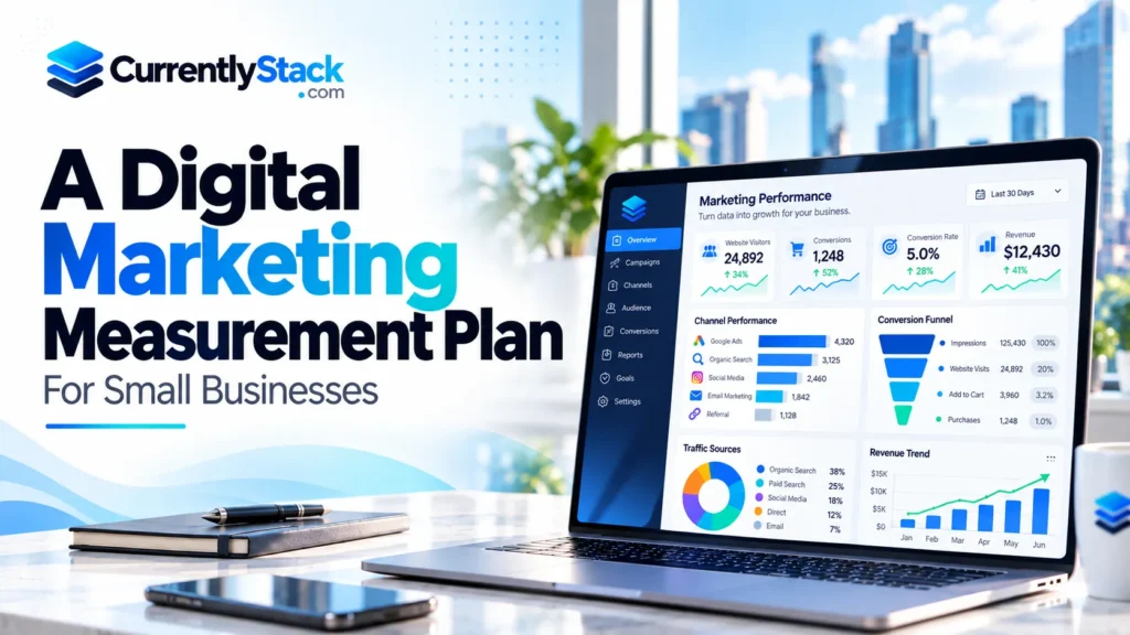 Business marketing analytics dashboard illustrating traffic, conversions and campaign performance